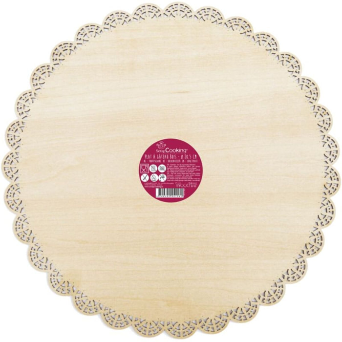 Support gâteau SCRAPCOOKING rond dentelle bois 29cm