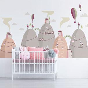 Stickers muraux enfants - Décoration chambre bébé - Autocollant Sticker mural géant enfant montagnes scandinaves MONTGOLFIÈRES AMIES DU CIEL