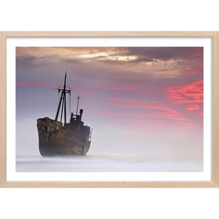 Affiche Bateau naufrage fantôme Affiche sous cadre bois