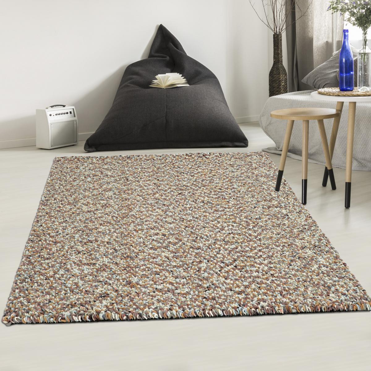 Tapis longs poils shaggy tissé en laine motif faux uni KABE