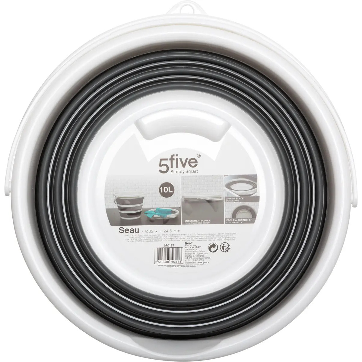 Seau pliable 10L blanc gris