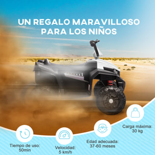 Quad Eléctrico para Niños de +3 Años Coche Eléctrico para Niños con Batería 12V Velocidad 5 km/h Faros Música MP3 Avance y Retroceso Carga 30 kg Blanco