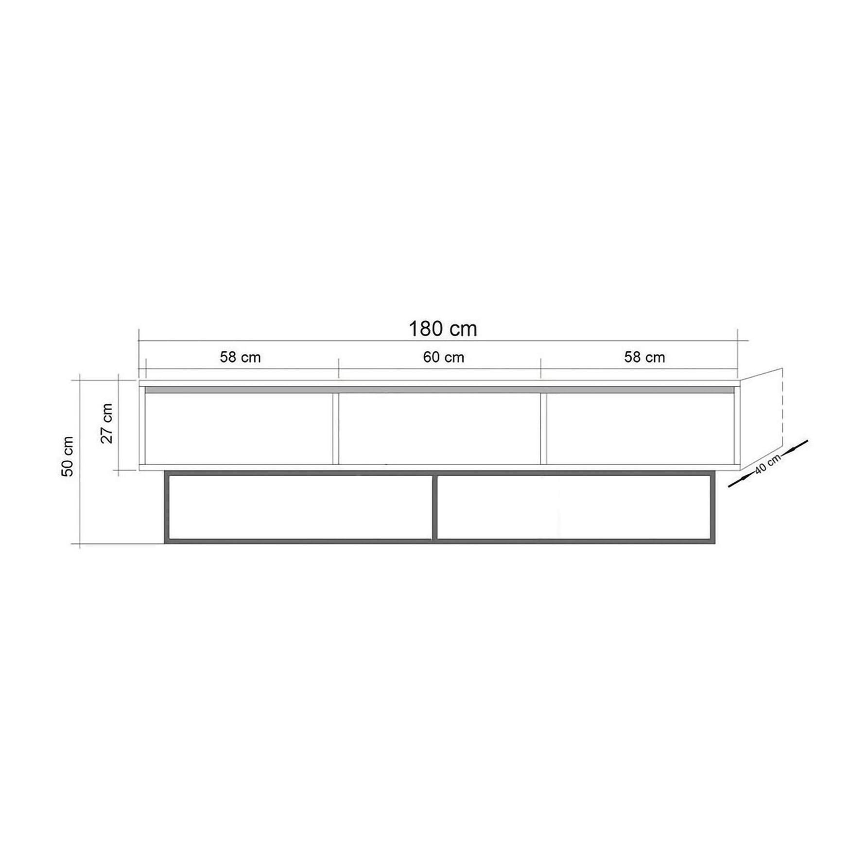 Mobile porta TV Dlapadul, Credenza da soggiorno, Armadio basso per TV, Base parete attrezzata, 180x40h50 cm, Noce e Nero