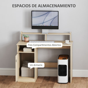 Escritorio con Estantería Moderno Escritorio con Puerta Compartimentos Abiertos y Soporte para Monitor Mesa para Estudio Dormitorio Hogar Oficina 108x50x94 cm Natural