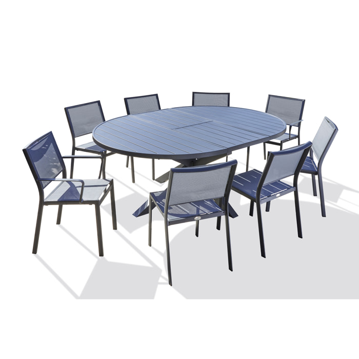 PELOSA - Ensemble repas 8 places en aluminium anthracite avec rallonge papillon