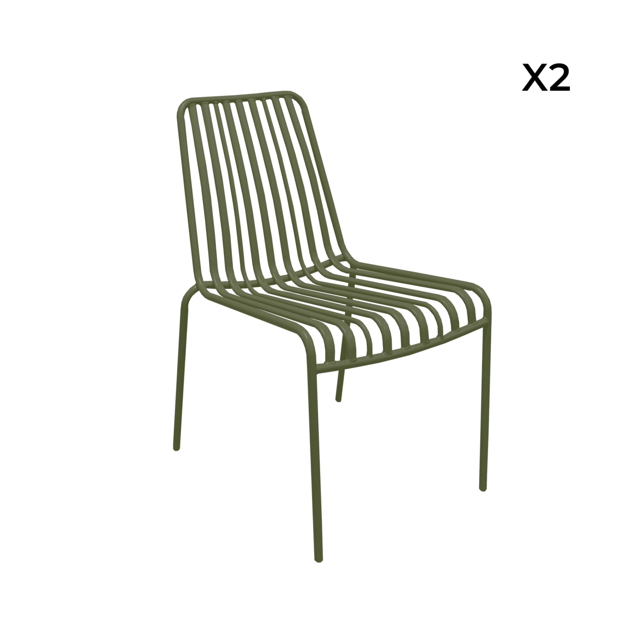Lot de 2 chaises de jardin FLORIDA kaki empilable en acier. L 59 x P 47.5 x H 78 cm