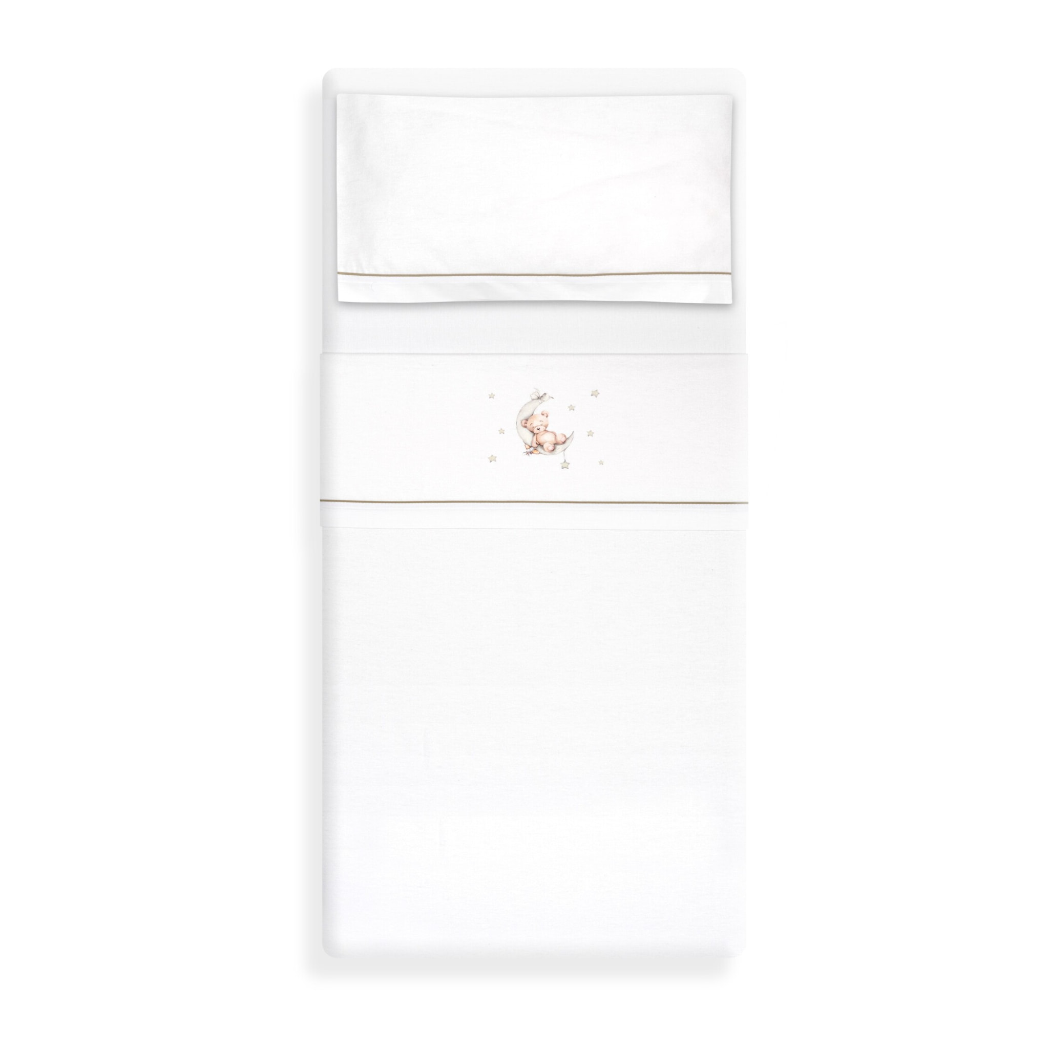 Triptico Cuna Franela Estampado Oso Luna Estrellas Bco/Verde