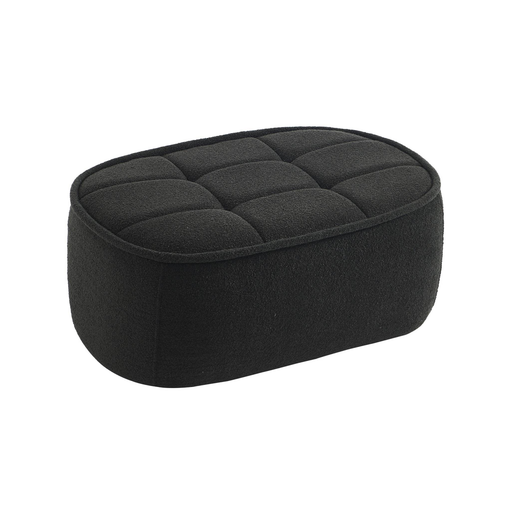 Pouf. repose-pieds pour chauffeuse 1 place Boni bouclette texturée noir L 91 x P 63 x H 40cm - Boni