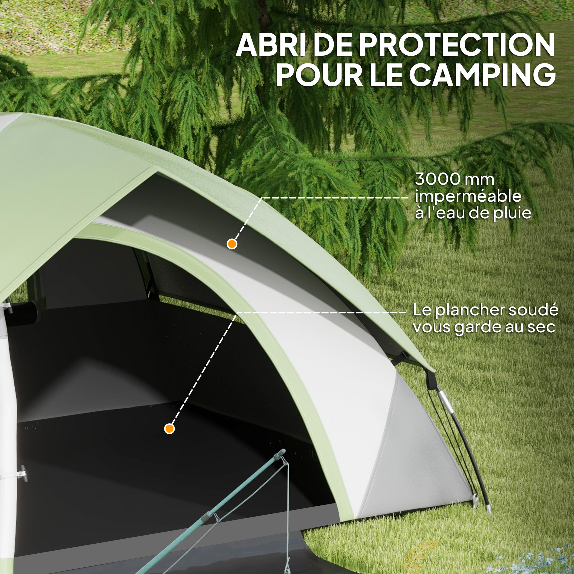 Tente de camping 2 personnes dôme étanchéité 3000 mm tapis de sol sac transport vert gris