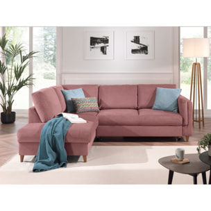 Brooke - canapé d'angle gauche - convertible - 5 places - en velours - Rose