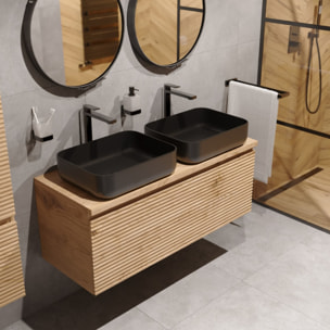 set mitigeur lavabo XL + mitigeur cuisine avec douchette extractible 2 jets, noir mat (SATBSBW285C)
