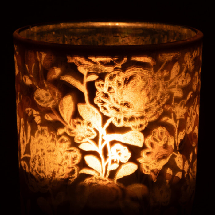 J-Line photophore Fleurs - verre - brun/argent - small