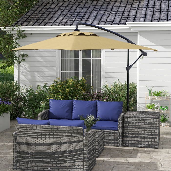 Parasol Excéntrico 294x193 cm Sombrilla de Jardín con Base Cruzada y Manivela Impermeable Protección UV Sombrilla para Terraza Patio Marrón