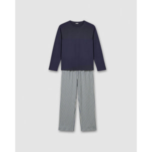 Pijama largo de algodón raya mare azul marino