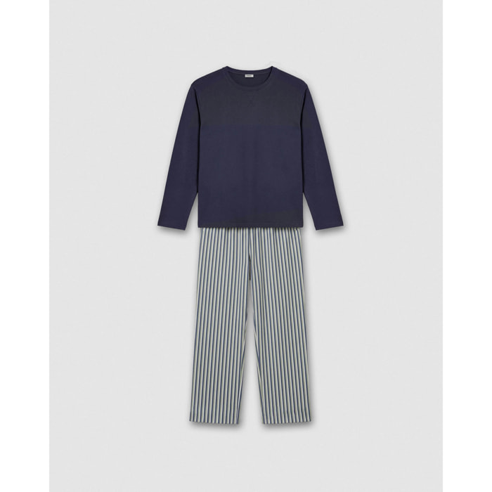 Pijama largo de algodón raya mare azul marino