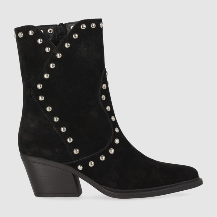 Botines de Serraje - Negro - Tacón: 5 cm