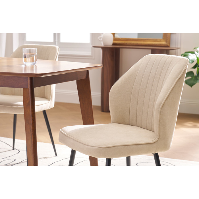 Chaises design en tissu effet velours beige et métal noir (lot de 2) FANETTE