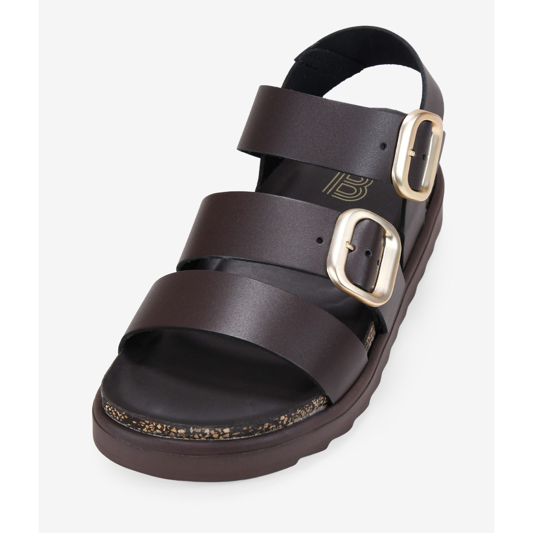 Sandalias de cuña marrones en piel con hebillas