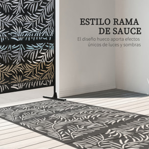 Biombo de 3 Piezas Biombo Separador de Ambientes con Diseño de Hoja de Sauce Biombo para Exterior Jardín Patio Terraza 122x45x198 cm Negro