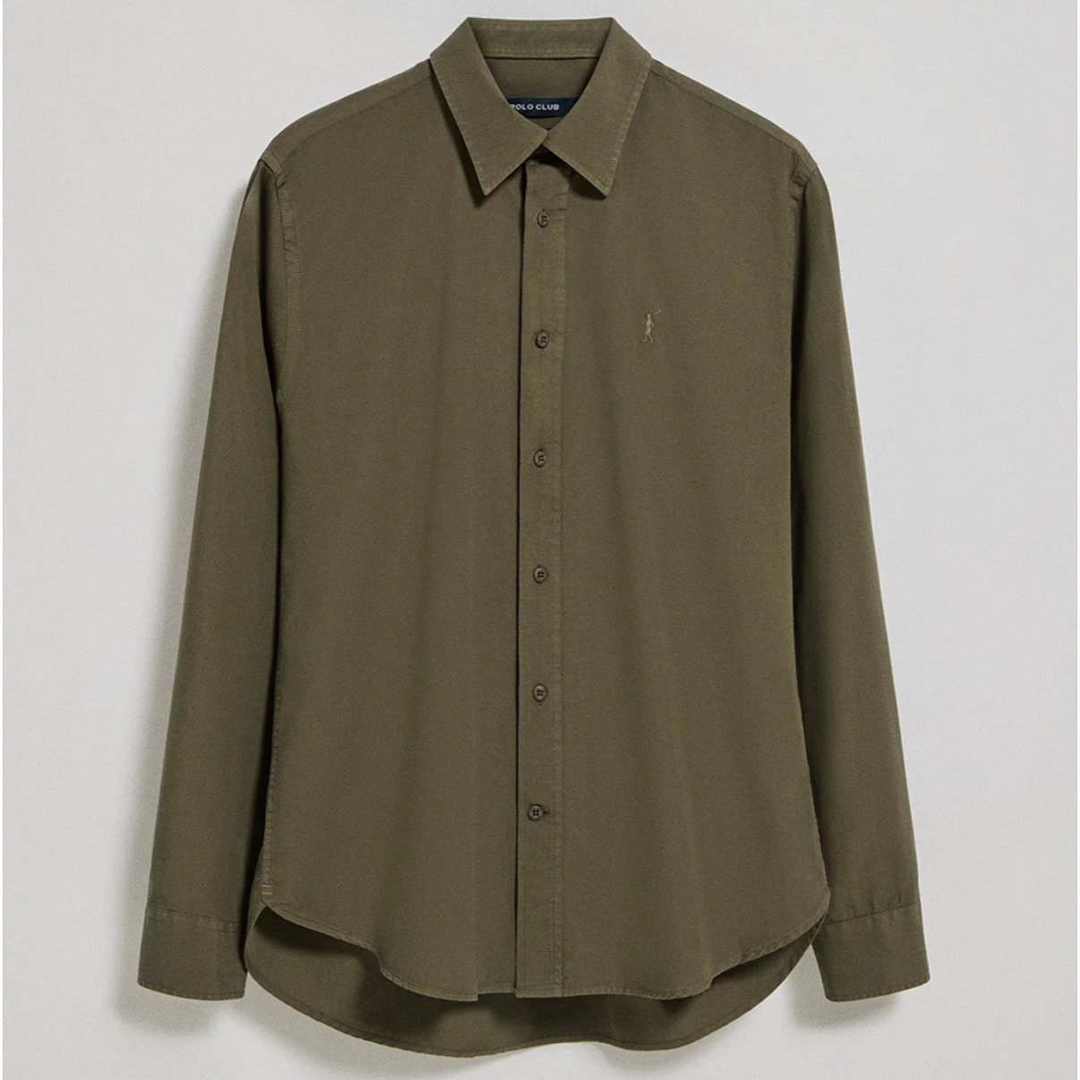 Camisa verde oscuro de popelín garment dye con bordado Rigby Go