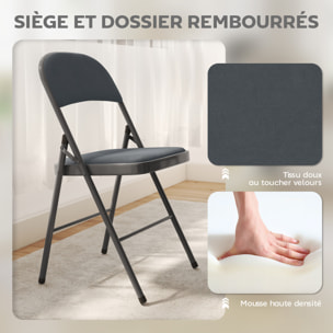 Lot de 4 chaises pliantes assise dossier rembourrés acier velours anthracite