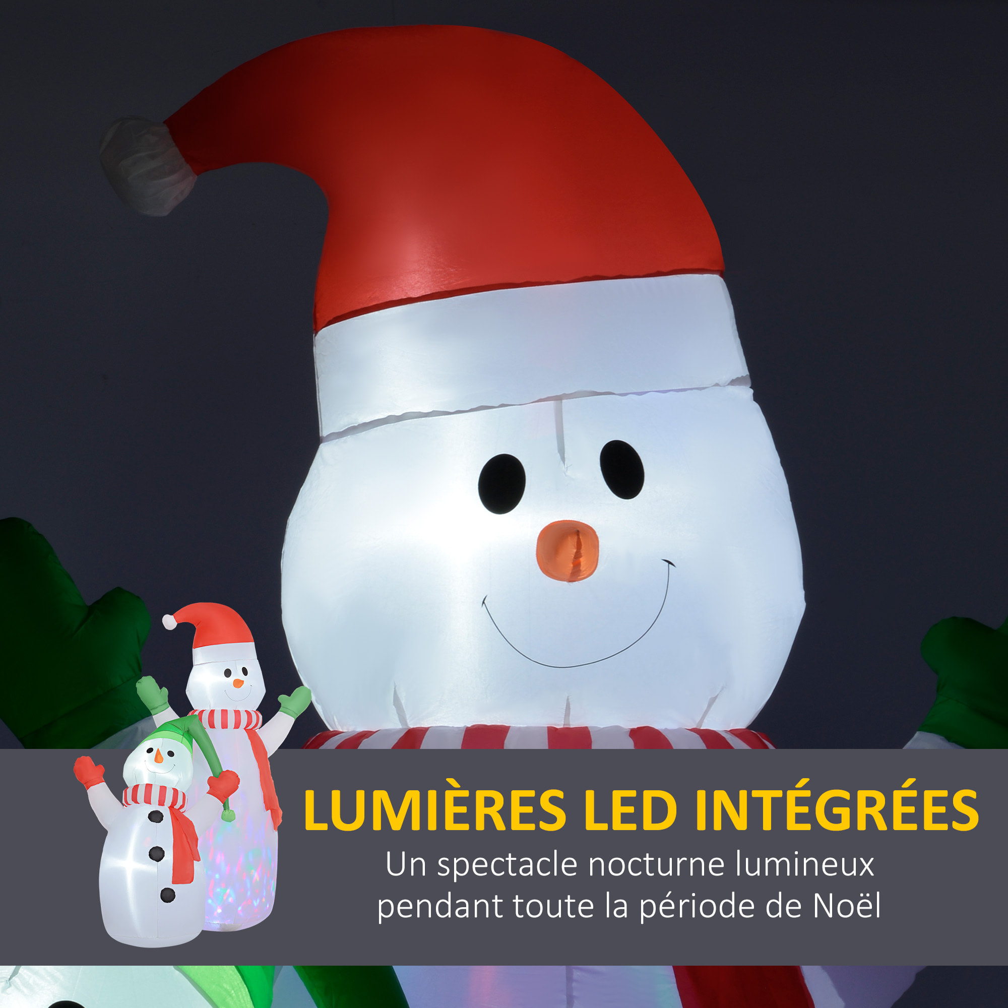 Décoration Noël gonflable dim. 190L x 110l x 240H cm - Bonhomme de neige gonflable de Noël extérieur intérieur LED rotatives colorées