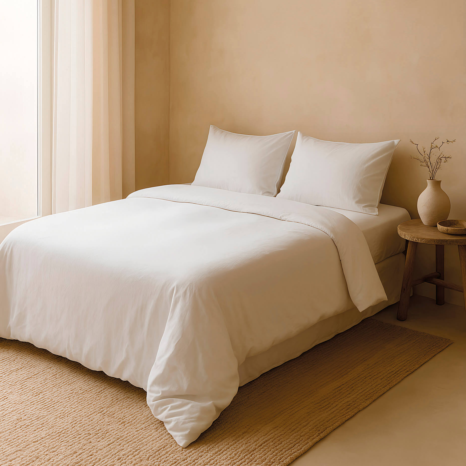 Naturals - Funda Nórdica Lisa - Cierre con botones - 100% Algodón - Incluye 1/2 Fundas de Almohada - Blanco Óptico