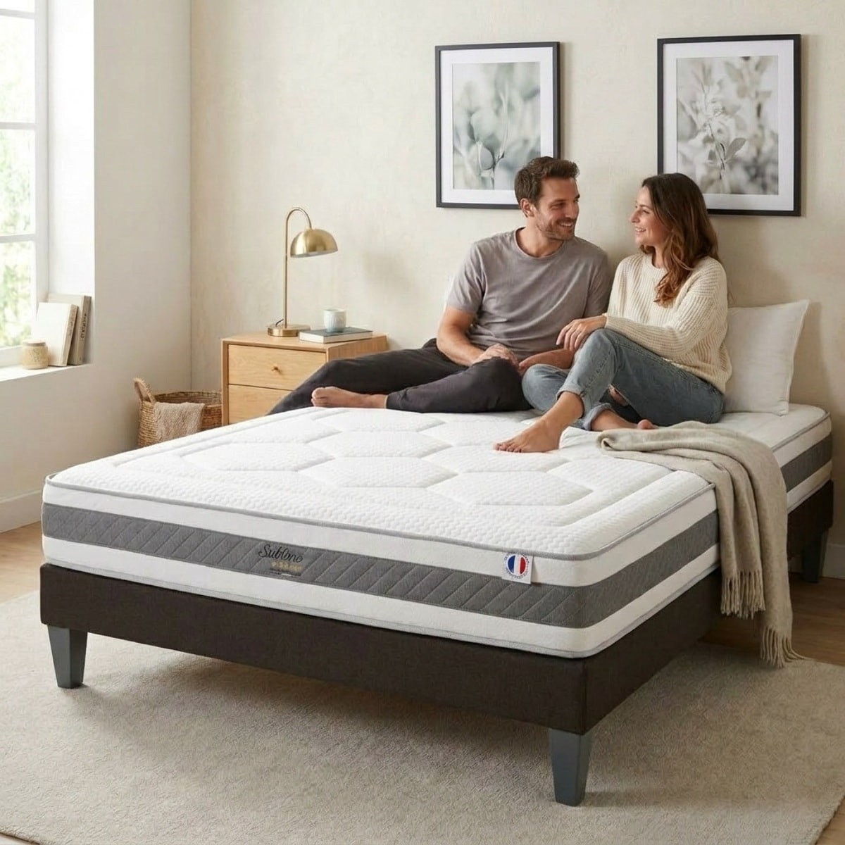 Ensemble Matelas Sublime & Sommier KIT15, 22 cm, Mémoire de Forme, technologie Tri-Lattes, Soutien Mi-Ferme