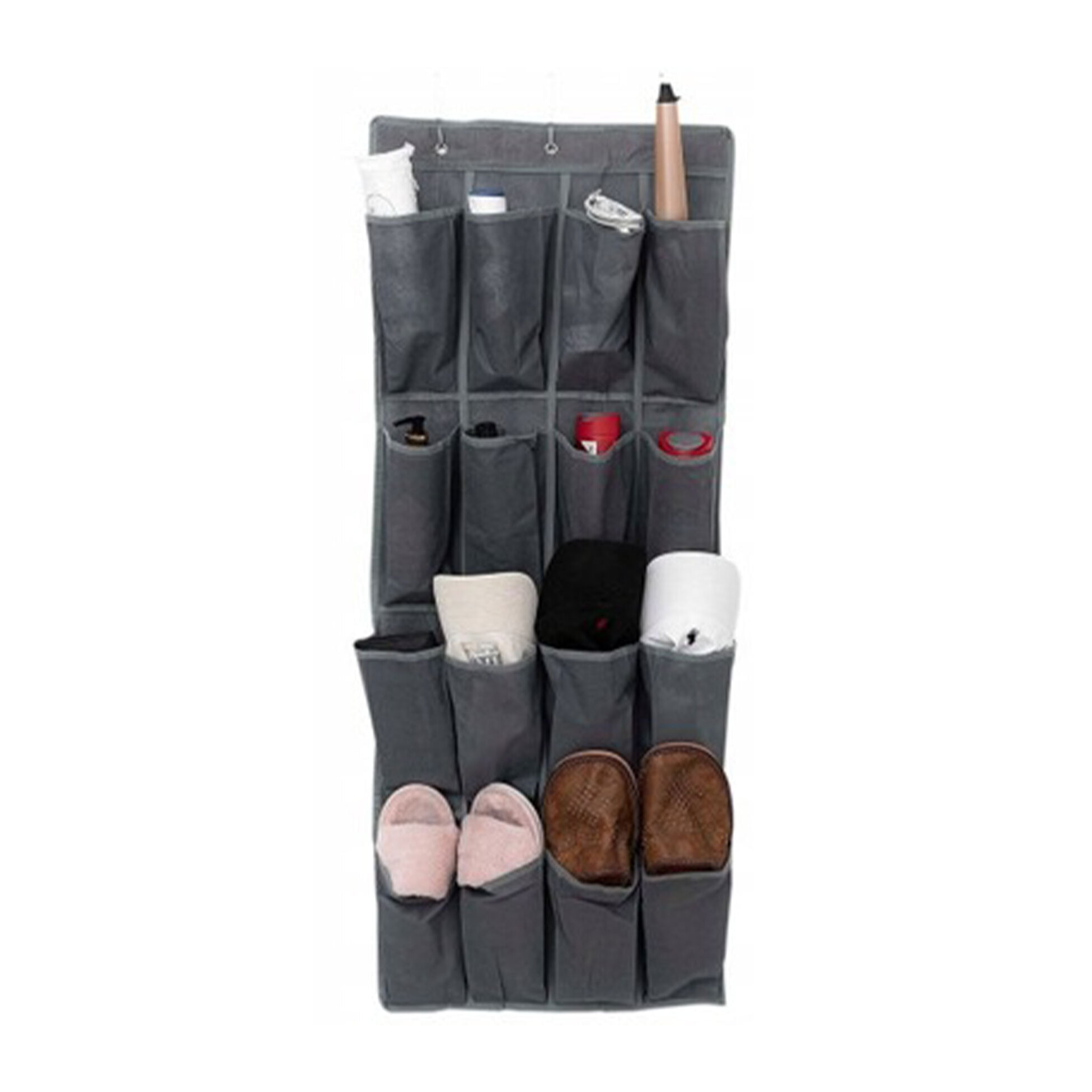 Well home organizador de puertas con 16 casillas y 3 ganchos de metal - gris oscuro