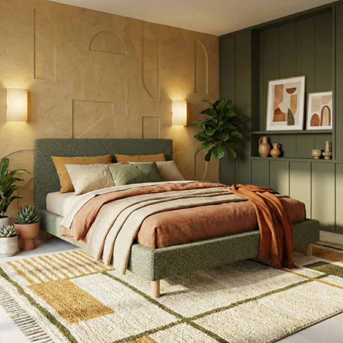 Lit Colisée avec tête de lit| Robuste et confortable | Montage simple rapide | Bouclette | Vert