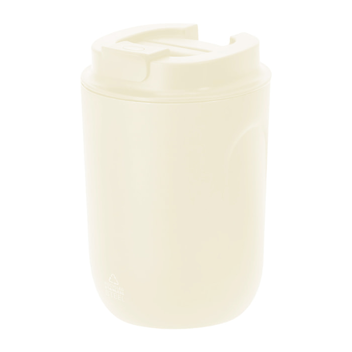Vaso térmico de doble pared con capacidad de 250 ml en Acero Inoxidable Reciclado en acabado semi mate. Con tapadera de seguridad. Libre de BPA.