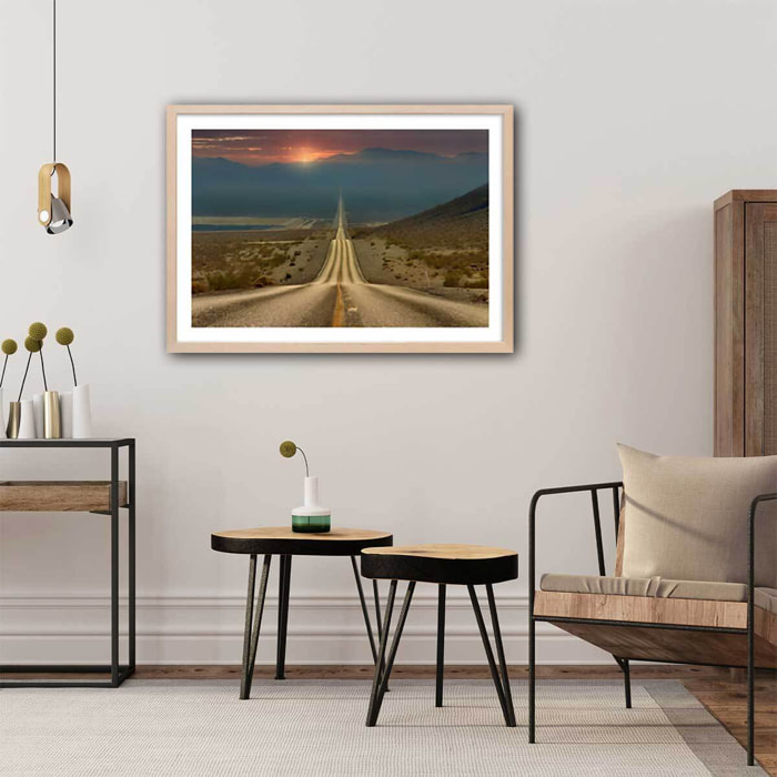 Affiche paysage roadtrip Affiche + cadre en bois - Chêne