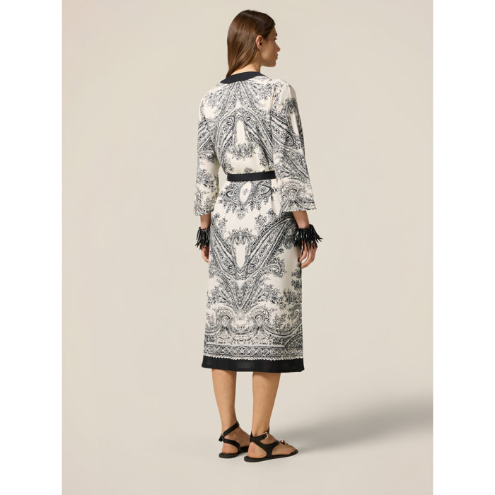 Oltre - Kimono in viscosa fantasia - Nero