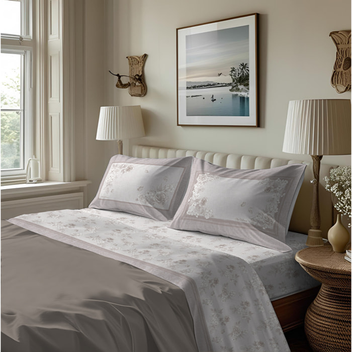 Completo letto in flanella praga beige flanella 100% cotone