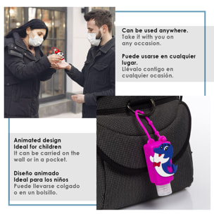 Portachiavi Bottiglia igienizzante per mani alcol ricaricabile 30ml. Design unicorno.