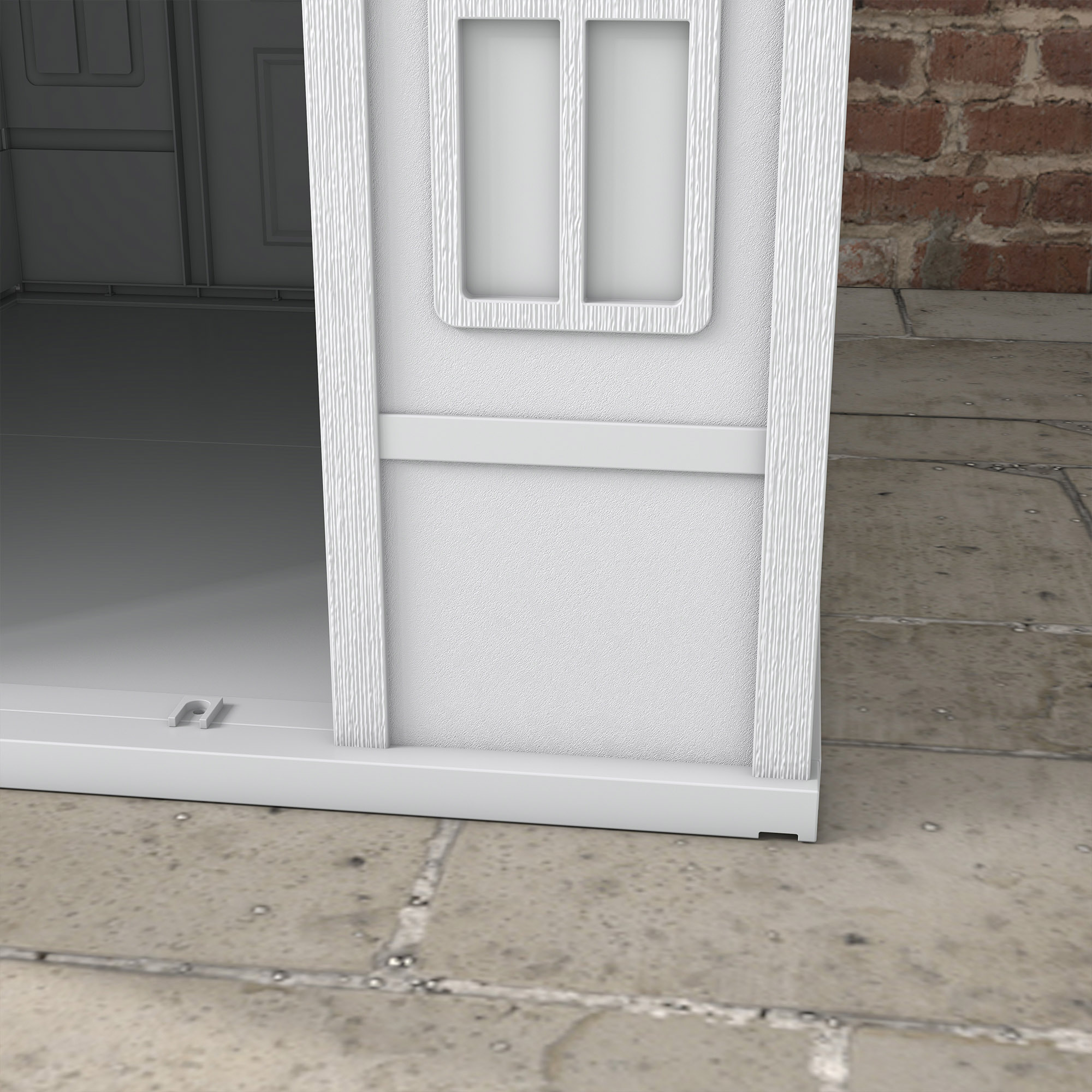 Niche chien style cottage - motifs fenêtres, porte, aération - PP blanc gris