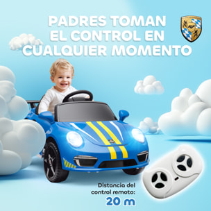 Coche Eléctrico para Niños con Licencia RUF CTR 3 Clubsport, Coche de Batería 12V con Mando a Distancia 2,4 G, Motor Doble, Música Inalámbrica, Sirena, Bocina, Ruedas Auxiliares y Faros, Azul