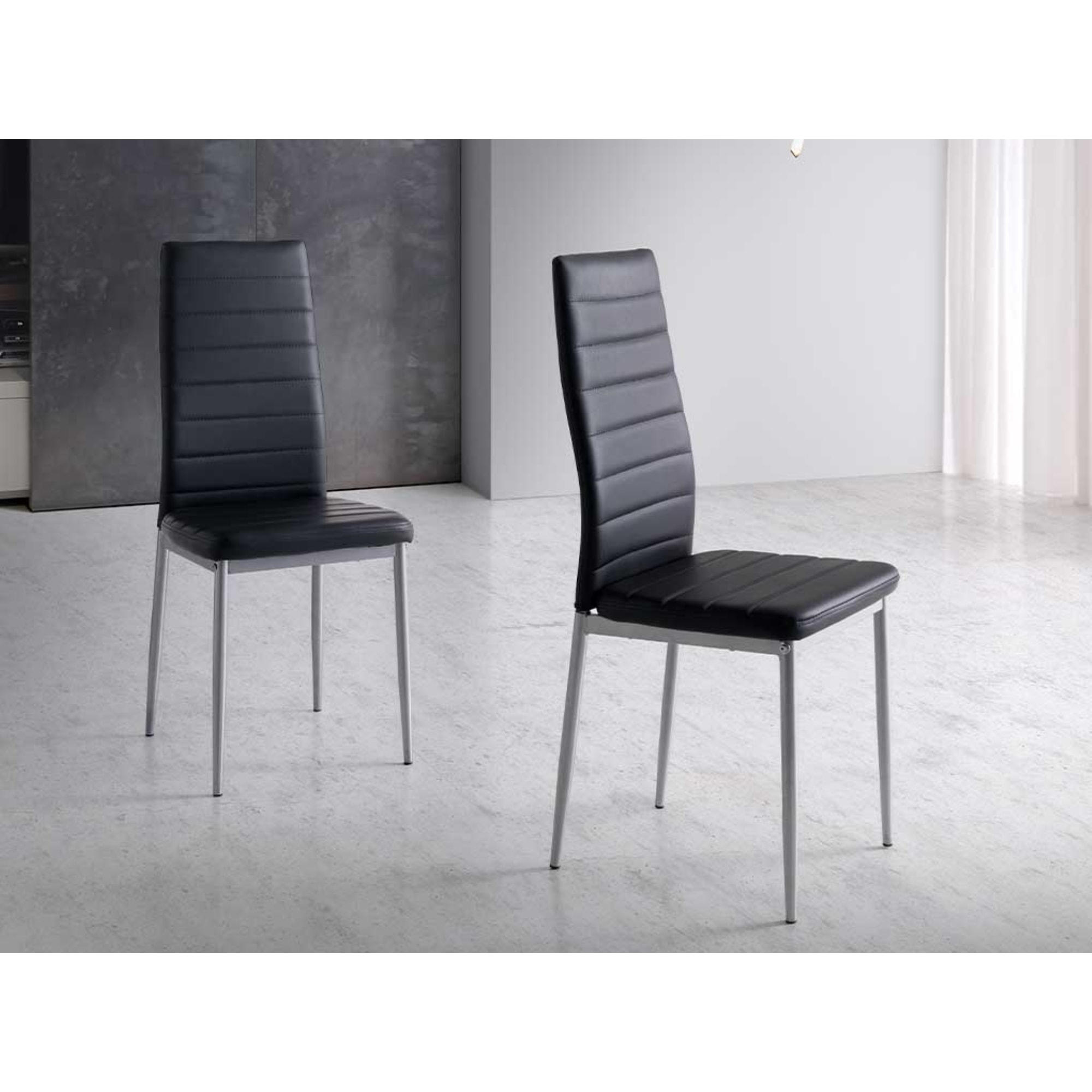 Set 4 sillas IRENE - polipiel negro, plata - 41x47x98cm