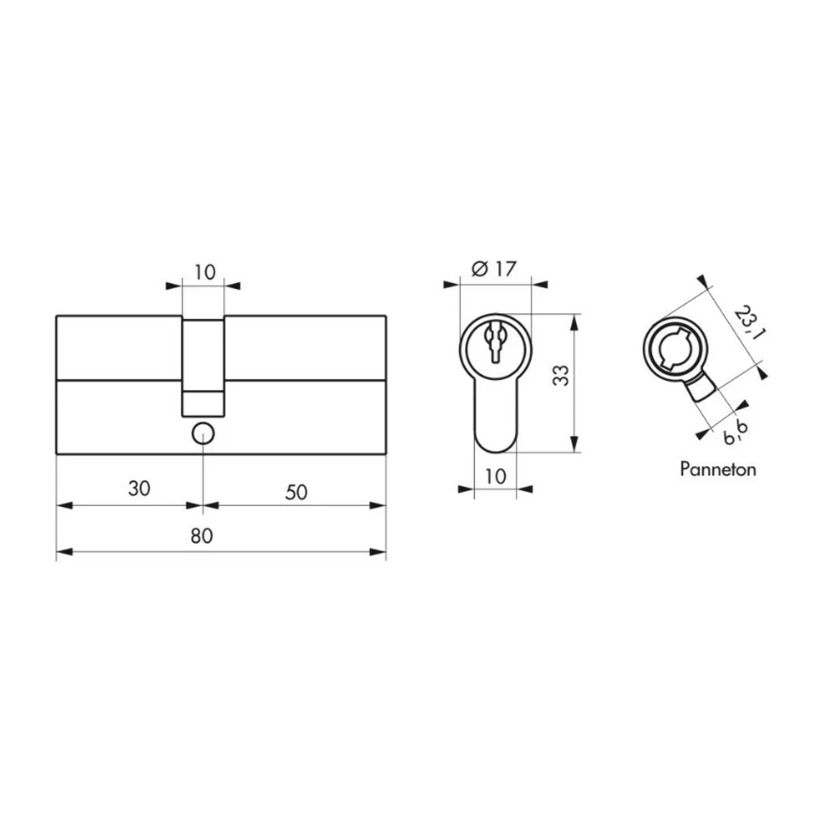 Cylindre de serrure à clé crantée Ecopro nickelé - 30 x 50 - Varié - THIRARD - 00007286