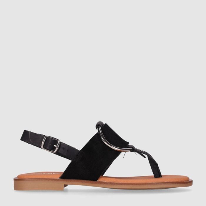 Sandalias de Serraje - Negro - Tacón: Bajo