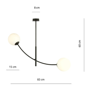 Lampada a sospensione Hunter con struttura in metallo nero e vetro opale