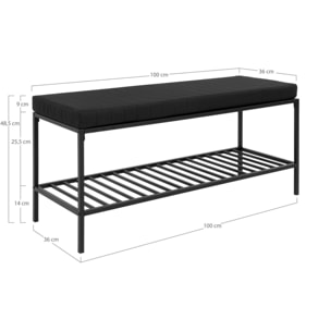 Panchina Vita nera con cuscino e ripiano, gambe nere, 100 cm