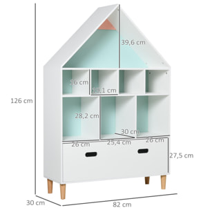 Estantería de Madera Infantil con 8 Compartimentos en Forma de Casa de 2 Colores