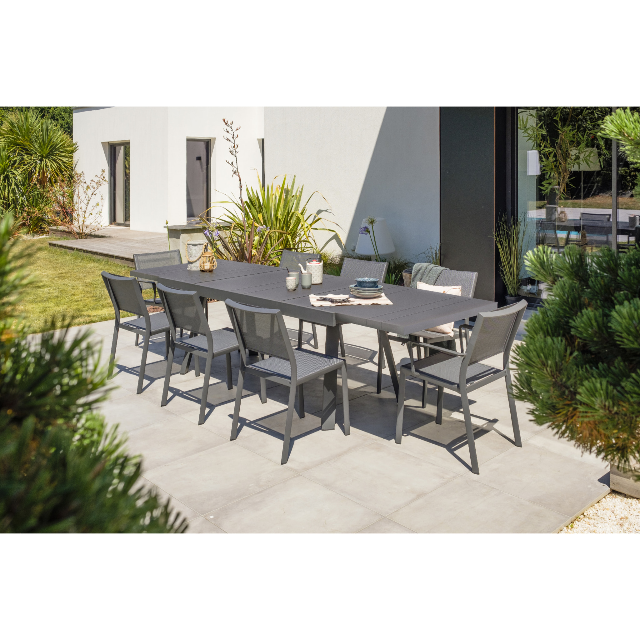 STOCKHOLM - Ensemble repas de jardin 8 places en aluminium