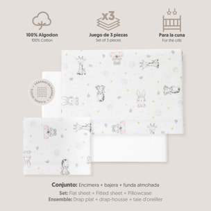 Triptico Cuna Franela Modelo Koala Bco/Rosa