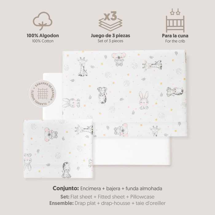 Triptico Cuna Franela Modelo Koala Bco/Rosa