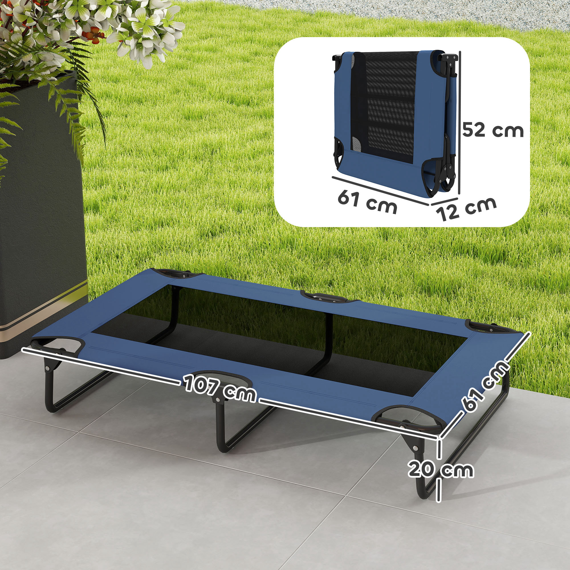 Transat pour animaux pliable - lit pour chien - lit à pieds pour chien dim. 107 x 61 x 20 cm - bleu