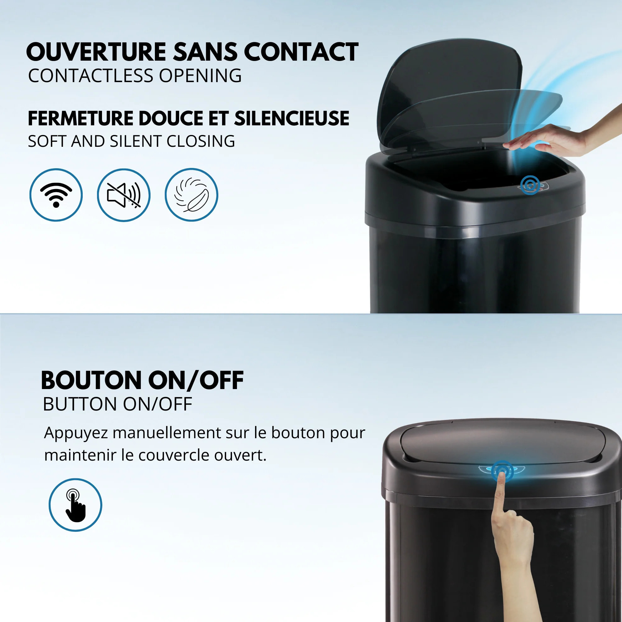 Poubelle automatique inox MAJESTIC noir 58L