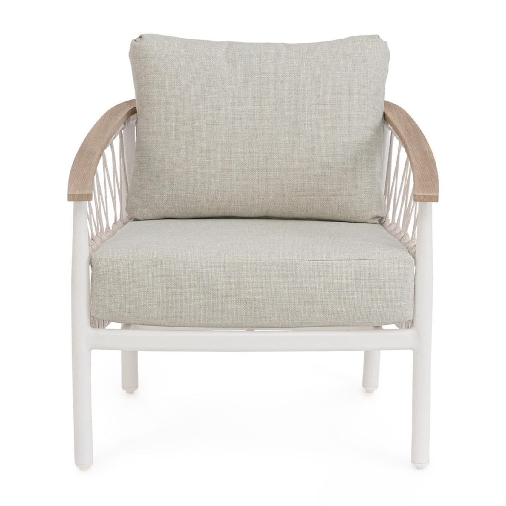 Set 2 poltrone da giardino GAUDIX con cuscini beige, intreccio in corda e struttura bianca