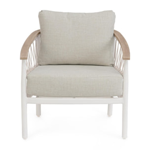 Set 2 poltrone da giardino GAUDIX con cuscini beige, intreccio in corda e struttura bianca